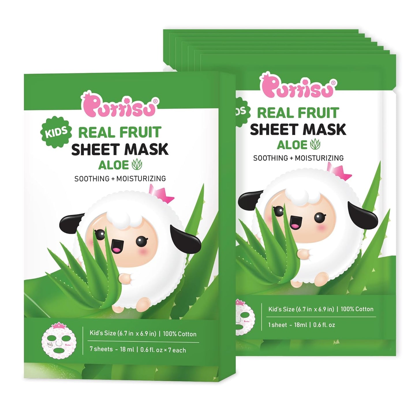 Real Fruit Facial Mask Sheet for Kids - 100% Cotton, Moisturizing & Hydrating Aloe | Pack of 7
