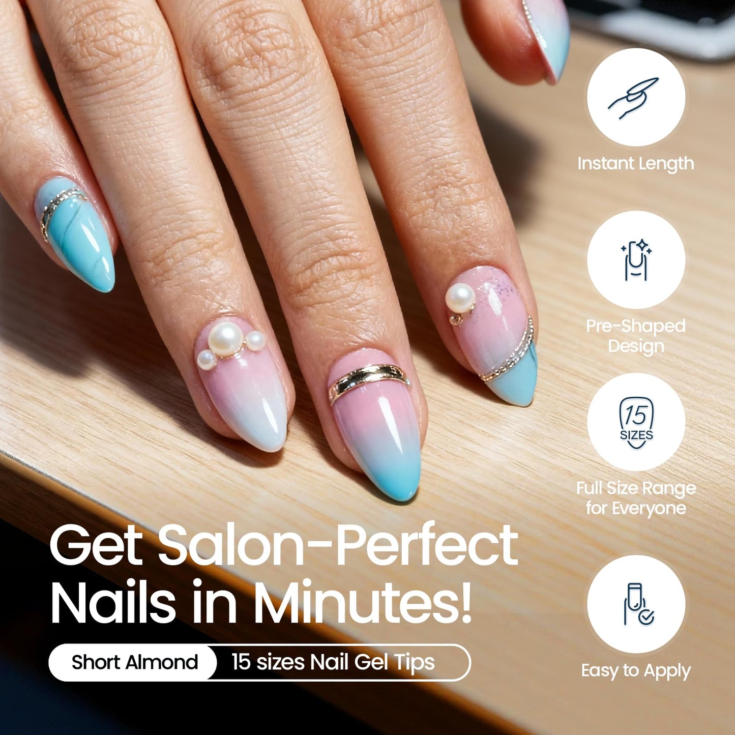 Morovan Short Almond Nail Tips: 510 pcs 15 Sizes Clear False Nails Tips Press On for Acrylic Gel Polish Natural Looking Artificial Nails for Women DIY Manicure