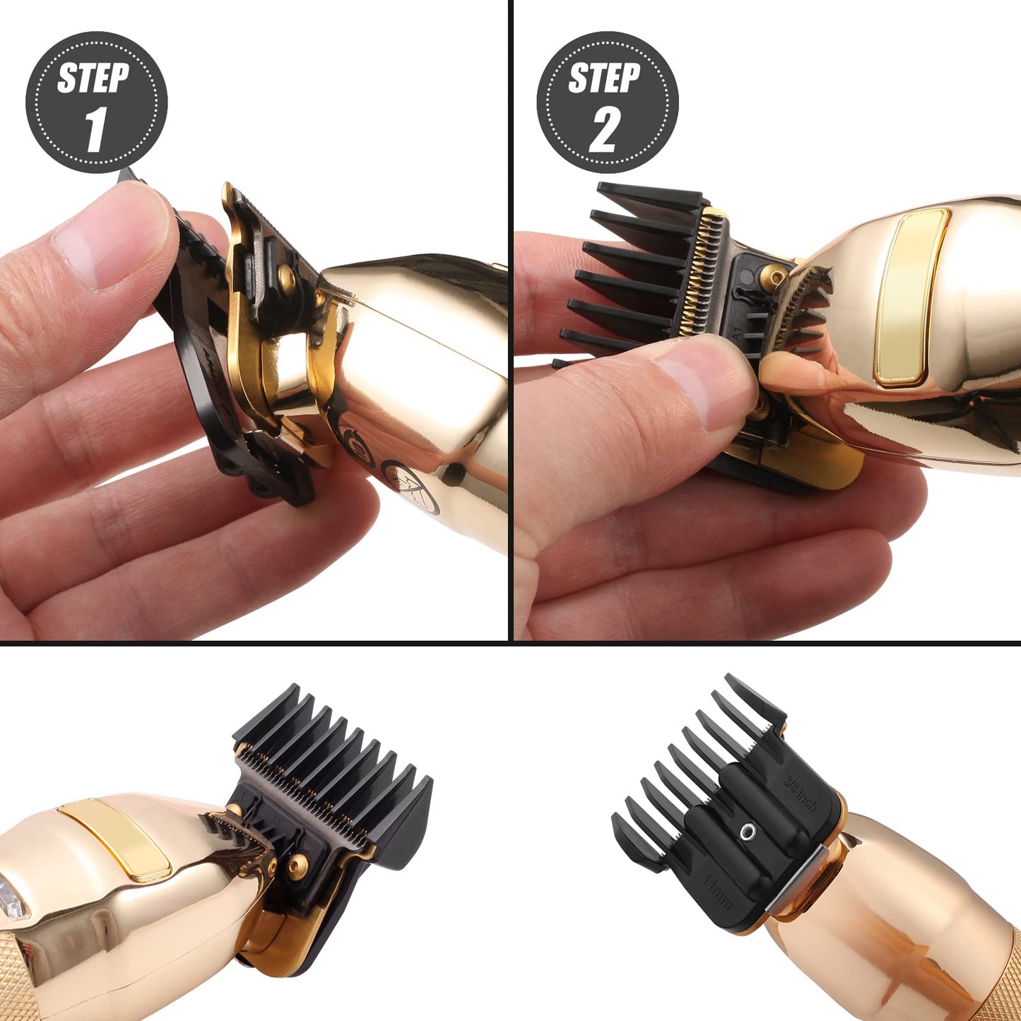 8 Pack Premium Trimmer Guards Fit for BaBylissPRO Barberology FX787 & FX726 Trimmer, Replacement Guards with Metal Spring Clip - From 1/32-5/4 inch Snap on Blade Attachment Combs Set