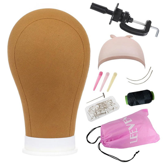 Canvas Block Head for Wigs Styling & Display - 21"-24" Brown Mannequin Wig Head with Stand, T-Pins & Hair Clips
