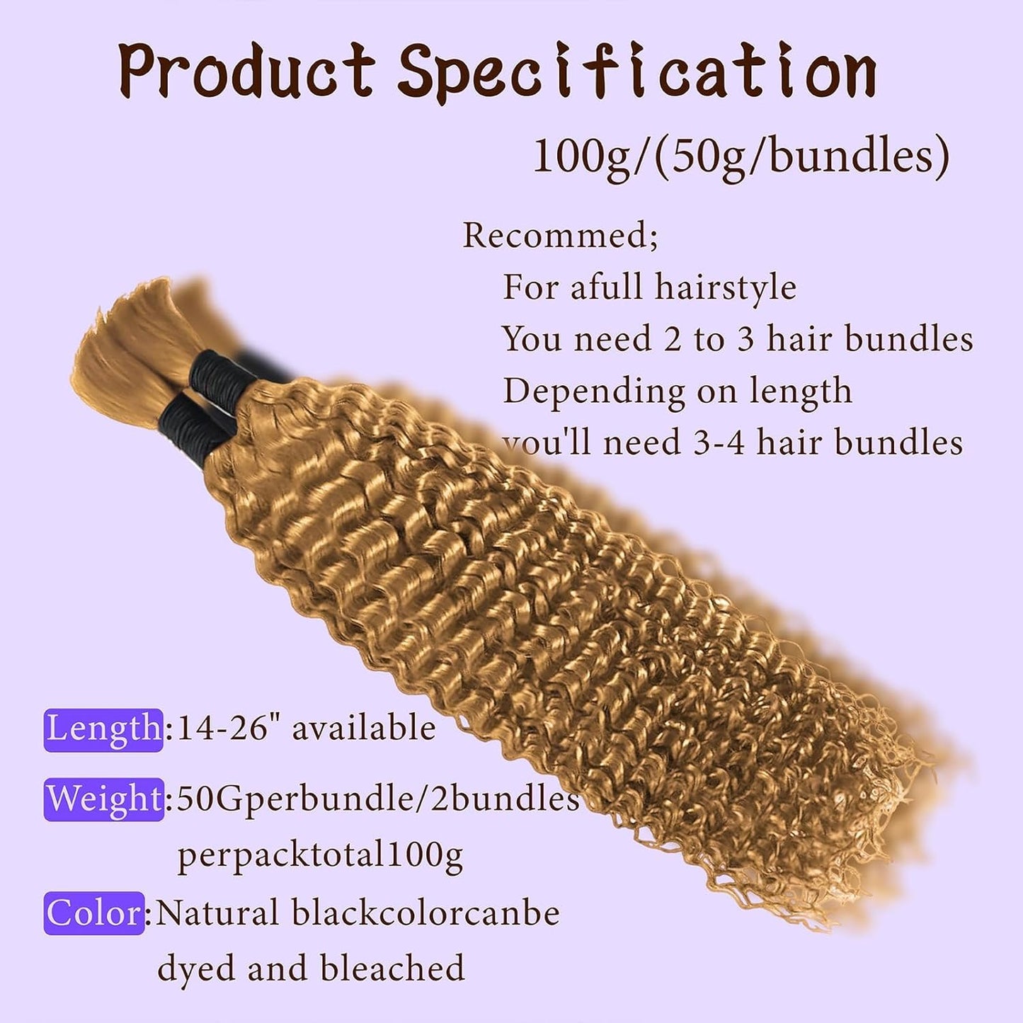 #27 Human Hair for Boho Braids - 14 Inch Curly Braiding Hair, 2 Bundles, 110g