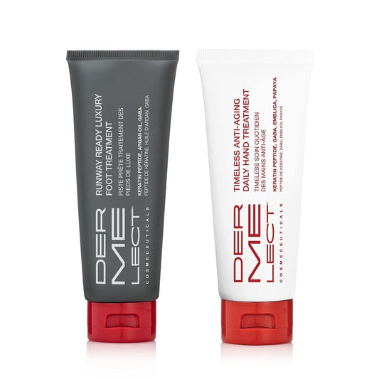 Dermelect Essential Anti-Aging Hand & Foot Duo - Ultra-Hydrating Hand Cream & Runway Ready Foot Treatment, Restores Youthful Appearance, Softens & Exfoliates, Grease-Free Formula