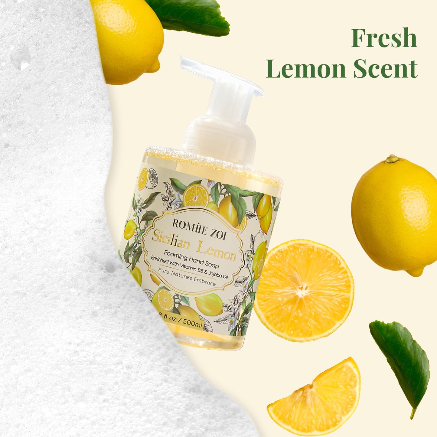 ROMIIE ZOI Foaming Hand Soap, Sicilian Lemon, 500ml/ 16.8fl.oz