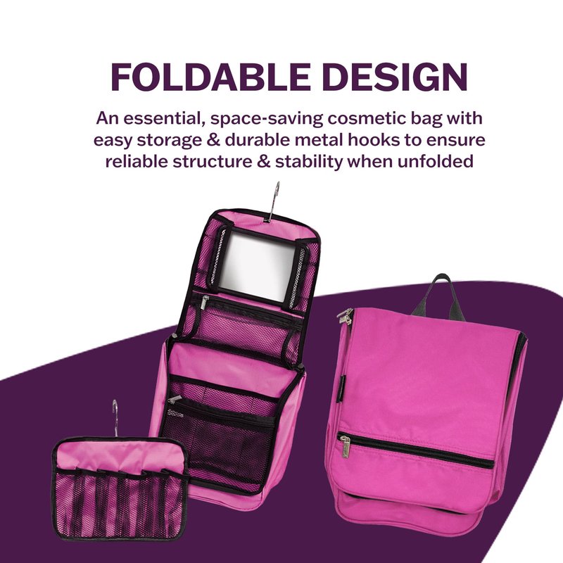 Dream Duffel Hanging Cosmetic Case for Women & Kids, Travel Toiletry Bag with Pockets & Mirror, Holds Dance Competition Essentials, 9”x10”, Purple