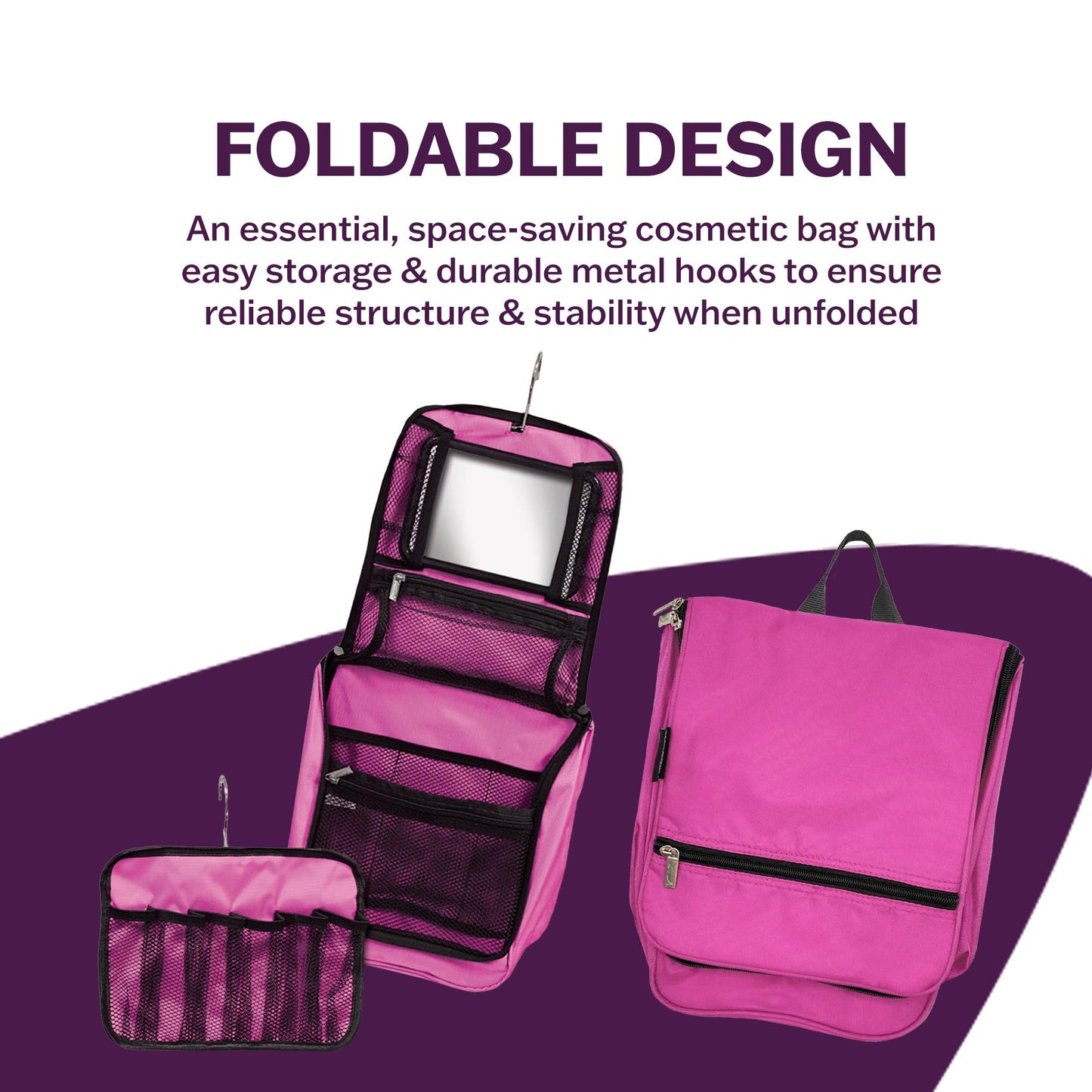 Dream Duffel Hanging Cosmetic Case for Women & Kids, Travel Toiletry Bag with Pockets & Mirror, Holds Dance Competition Essentials, 9”x10”, Black