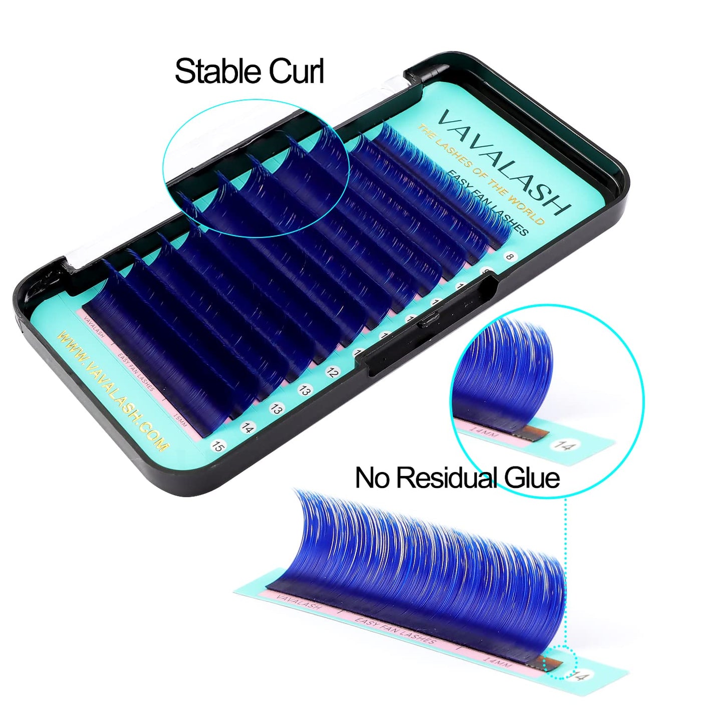 VAVALASH Colored Easy Fan Eyelash Extensions 0.07 C Curl 8-15mm Mixed Tray Blue Self Fanning Lashes 2D-10D Colorful Volume lash extensions（Blue,0.07-C-8-15 Mix）