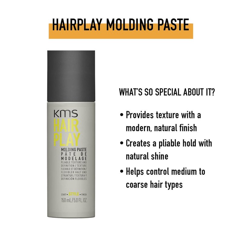 KMS Hairplay Molding Paste - Strong Hold Styling Cream for All Hair Types | 5 Ounce