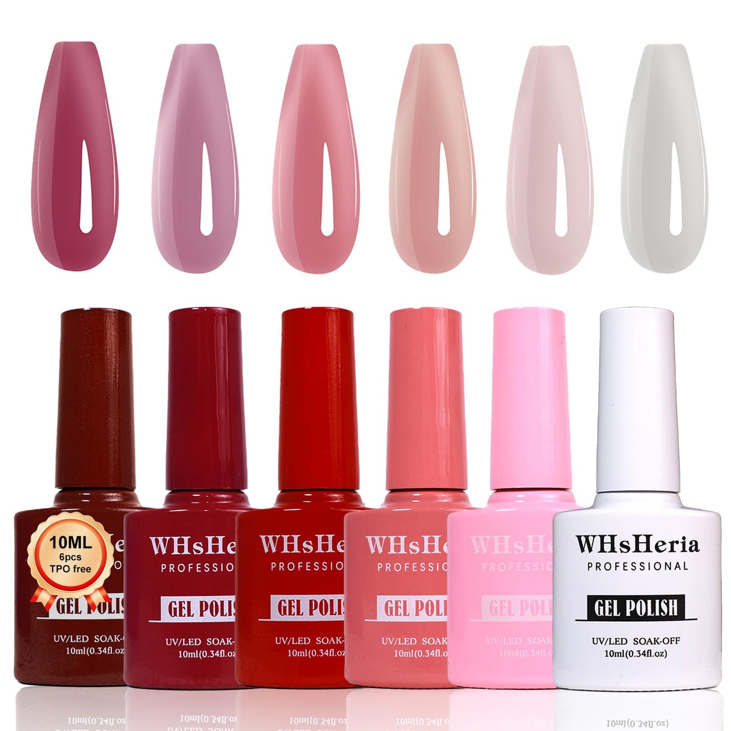 WHsHeria TPO Free Jelly Translucent Gel Nail Polish Set，6pcs 10ml Red Pink Purple Milk White Long-lasting Soak off UV Light Suit Give It to Women as a Gift for Daily Life at Home (119-C)