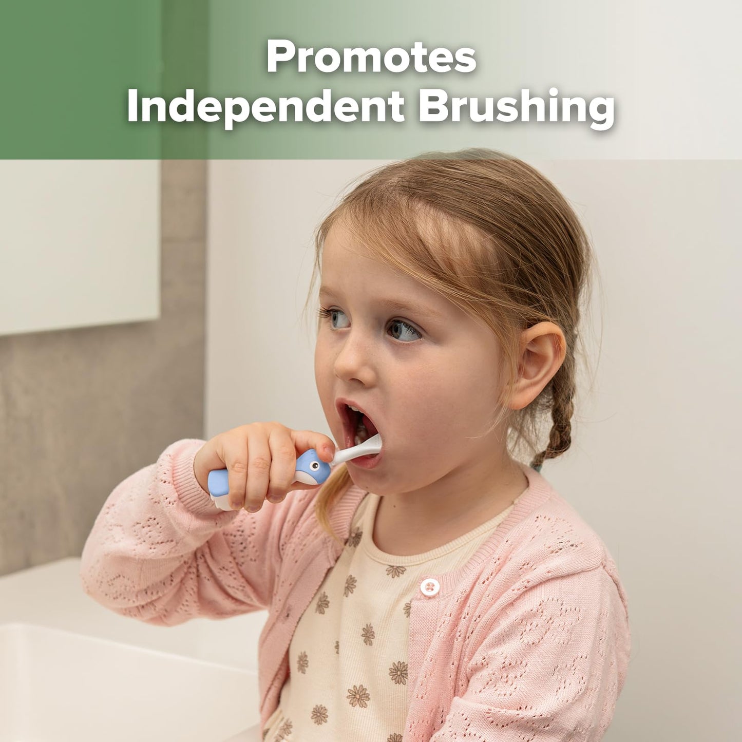 haakaa Dinosaur Toothbrush for Kids 2-4 – Soft Bristles Baby Toothbrush for Toddlers with Silicone Handle, Non-Slip Grip & Tongue Cleaner, BPA Free - Blue, 1 Count