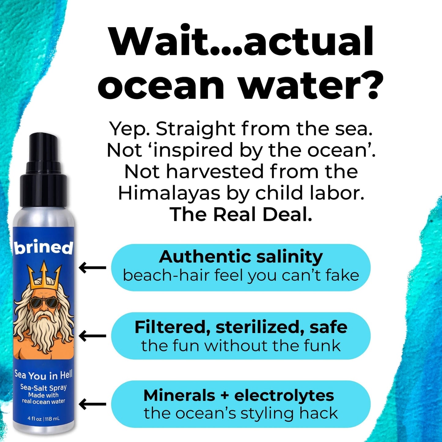 Brined Sea Salt Spray for Hair Men & Women | Real Ocean Water Texturizing Spray | Beach Hair, Waves, Volume & Matte Finish | Aloe, Kelp & Vitamin B5 | Sulfate-Free, Paraben-Free | 4oz