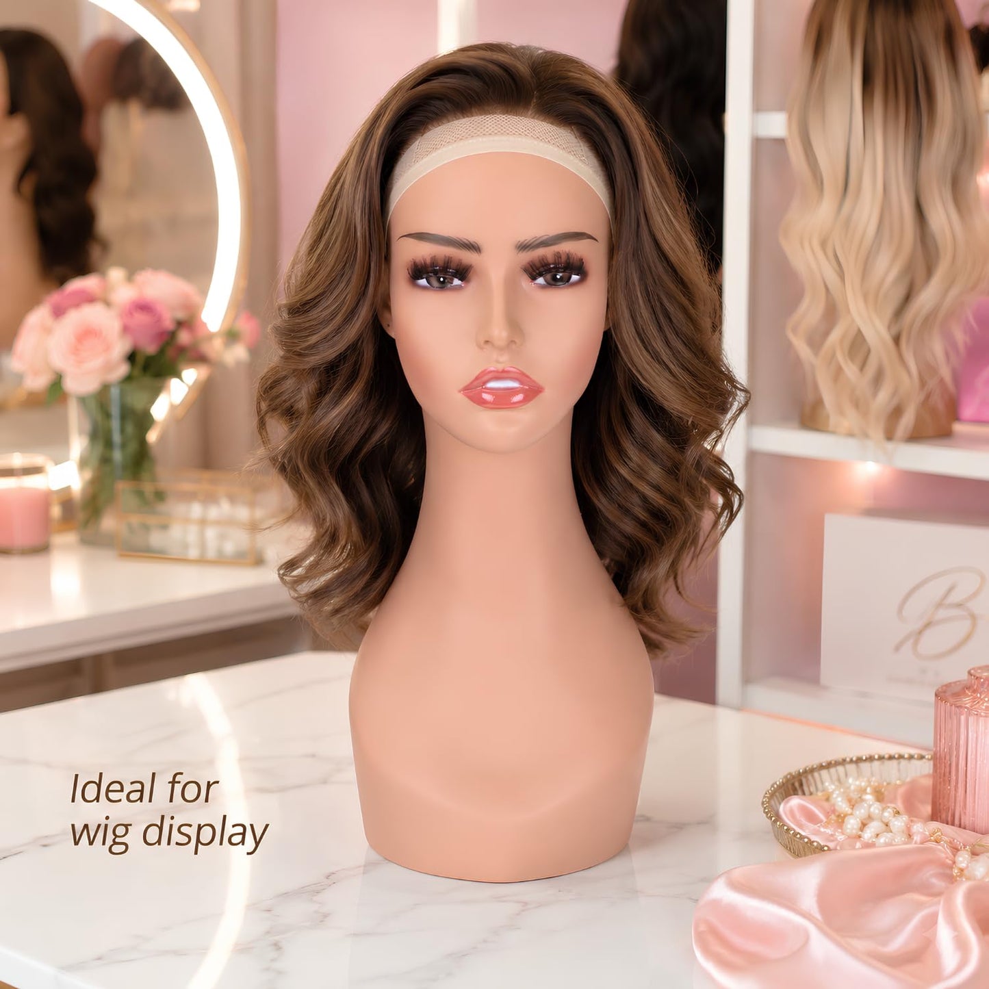 lightmay Female Life size Mannequin Wig Head with Shouolder for Wigs, Hats, Sunglasses Jewelry Display (color of skin, 17 inch)