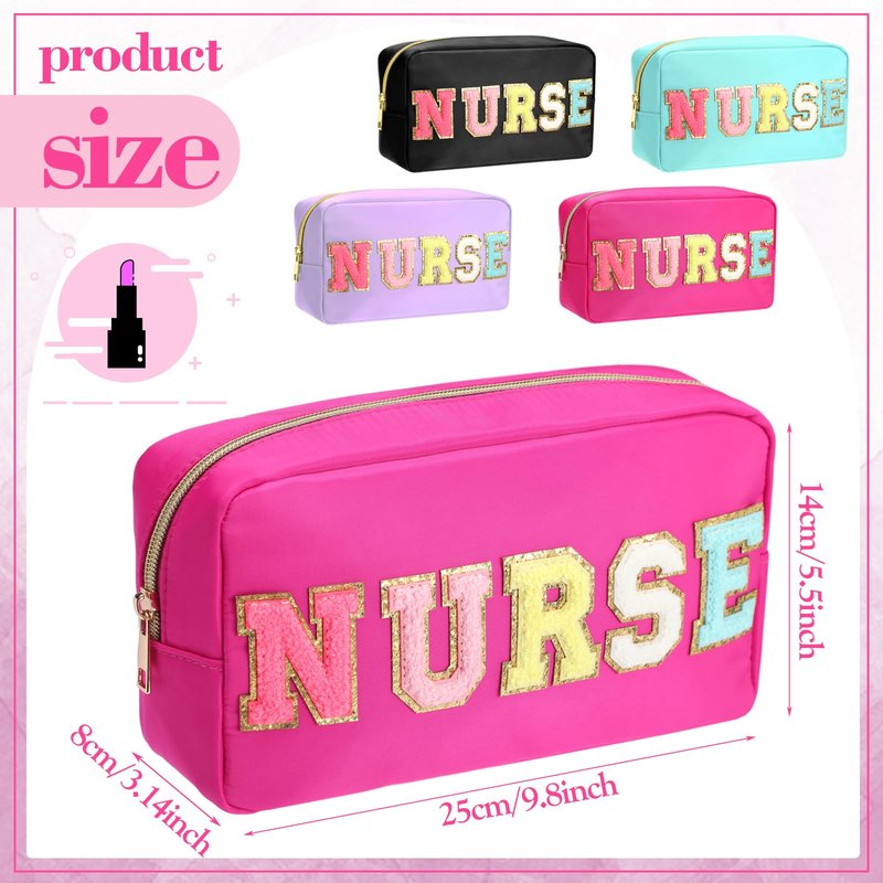 4 Pcs Nurse Gifts Chenille Letter Nursing Makeup Bags Nursing Cosmetic Bags with Zipper for Graduation CNA RN Nurse Week Appreciation Party Favors