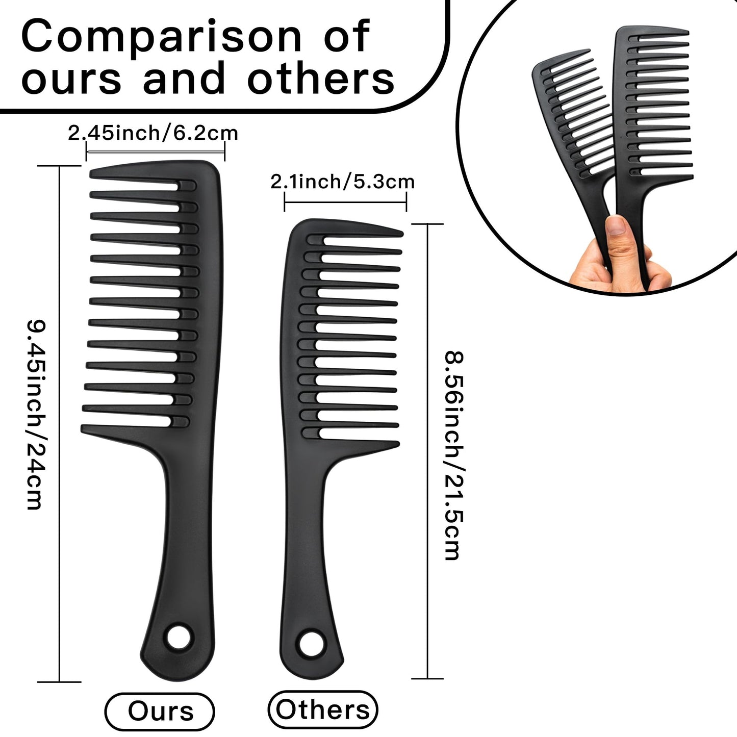 Wide Tooth comb, Large Detangling Comb for Women and Men, Durable Styling Brush for Curly, Long, Wet Hair Types - Professional Hair Care.