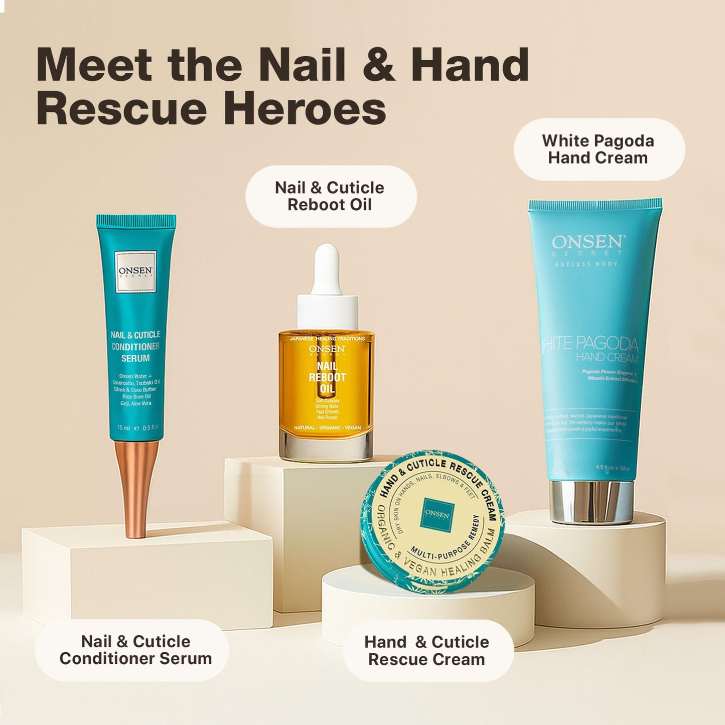 Onsen Nail & Cuticle Cream Treatment w/Japanese Tsubaki, Jojoba & Lavender Oil, Shea Butter – Strengthens Nails, Softens Cuticles - Daily Repair Care