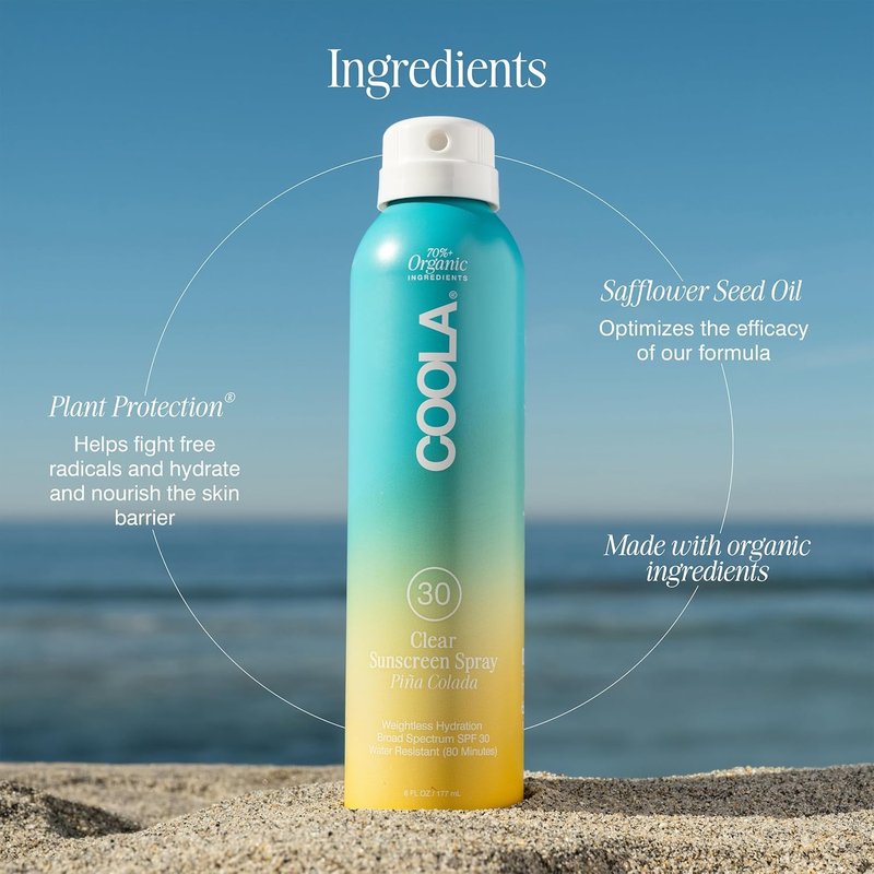 COOLA Organic Sunscreen SPF 30 Sunblock Spray, Dermatologist Tested Skin Care for Daily Protection, Vegan and Gluten Free, Piña Colada, 6 Fl Oz
