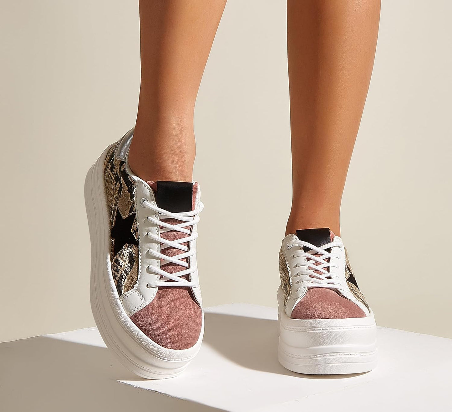 Fashion Platform Women’s Sneakers - Holographic Rainbow Faux Suede Walking Shoes | Stylish & Comfortable