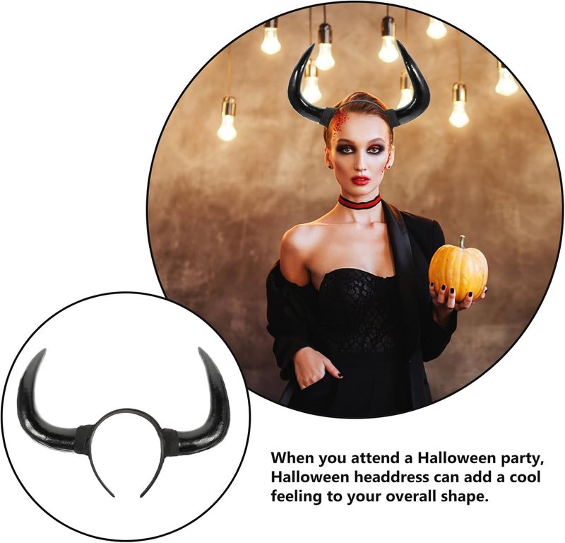 Horn Headband - Black Devil Ox Horn Costume Accessory for Halloween | Unisex Party Headpiece