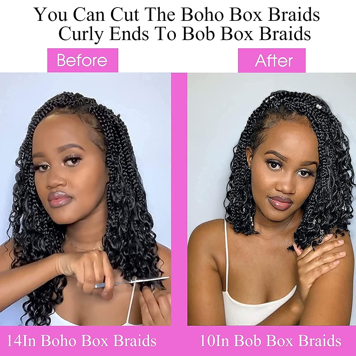 COOKOO 14 Inch Goddess Box Braids Crochet Hair With Curly Ends 8 Pack Synthetic Bohomian Hippie Box Braids Crochet Hair Pre Looped Braiding Hair Extension for Black Women T30#