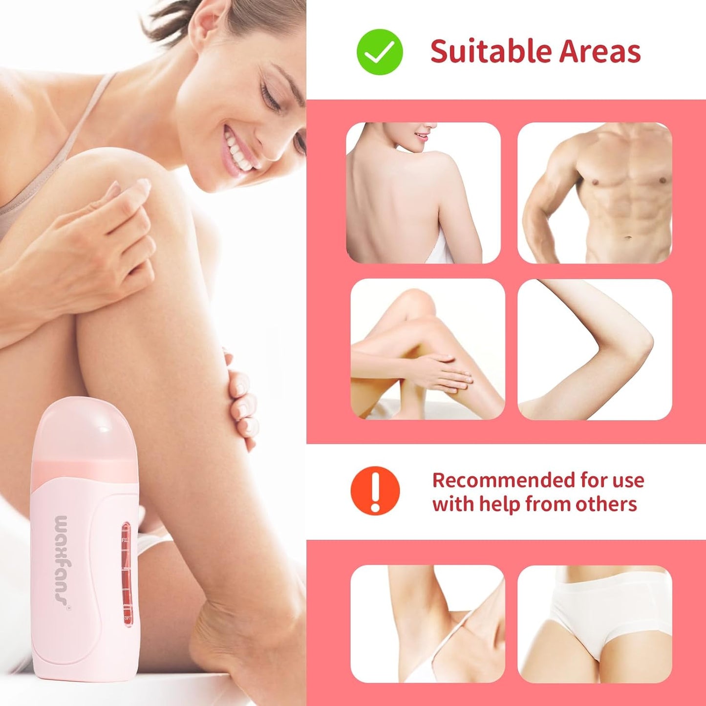 Wax Roller Kit - Easy Roll-On Hair Removal for Larger Areas | 50 Strips & 2 Rollers, Smooth Skin for 4-6 Weeks