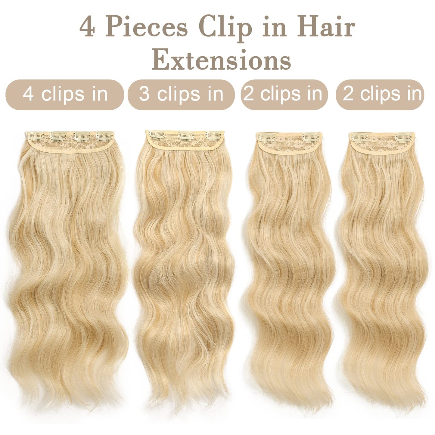 Nnzes Clip in Long Wavy Hair Extension 4PCS Thick Hairpieces Double Weft 20 Inch Synthetic Blonde mix Bleach Blonde Hair Extension for Women