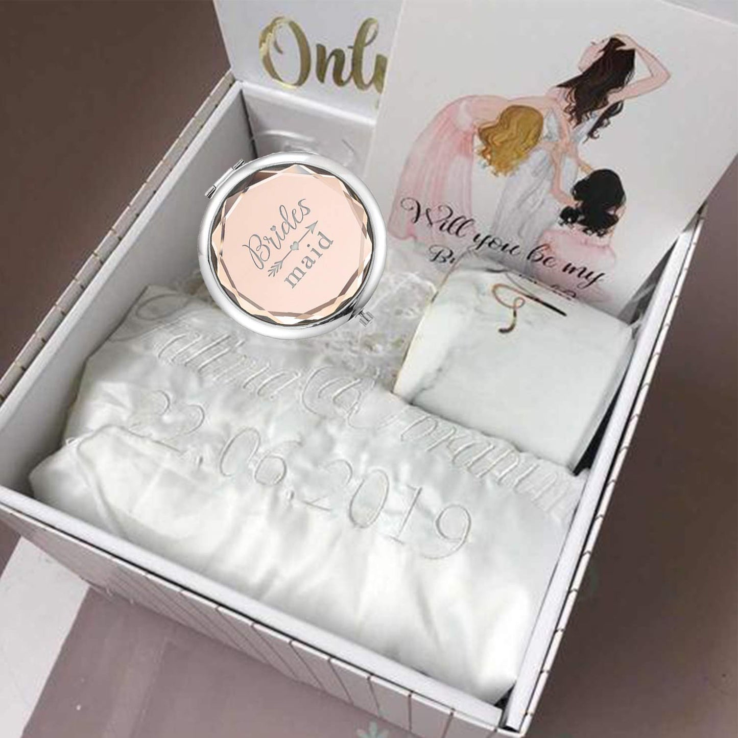 SFHMTL Compact Pocket Makeup Mirrors Set - 9 Piece Wedding Gifts: Bride, Maid of Honor, Matron of Honor & 6 Bridesmaid Mirrors - Champagne