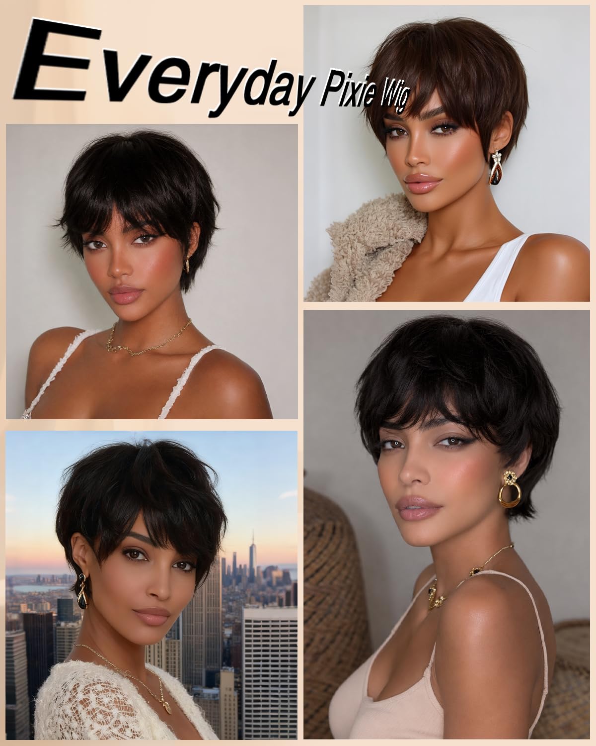 Pixie Cut Wig - Human Hair Short Wig with Bangs for Black Women | Natural Black Glueless Layered Style