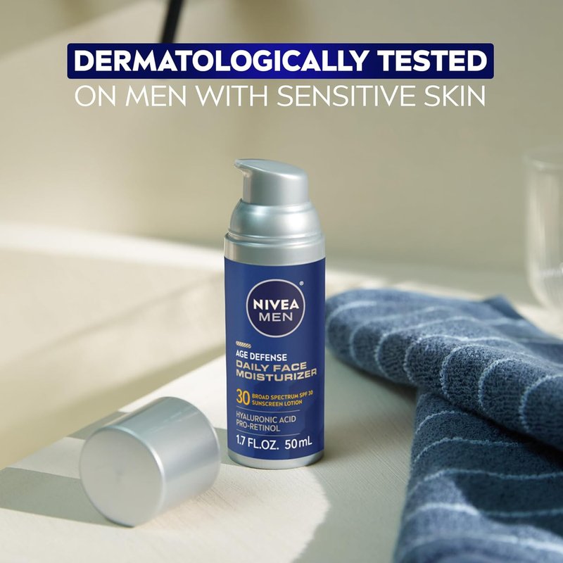 NIVEA MEN Age Defense Daily Face Moisturizer - SPF 30, Pro-Retinol & Hyaluronic Acid | 1.7 Fl Oz