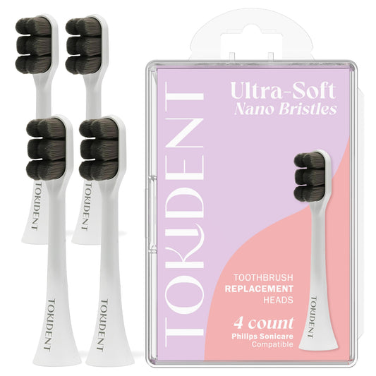 Replacement Brush Heads for Philips Sonicare Electric Brush - Ultra Soft Toothbrush Heads for Sensitive Teeth & Gums - Replacement Head with 10,000 Wave Cut Nano Bristles - 4 Pack - Charcoal Black