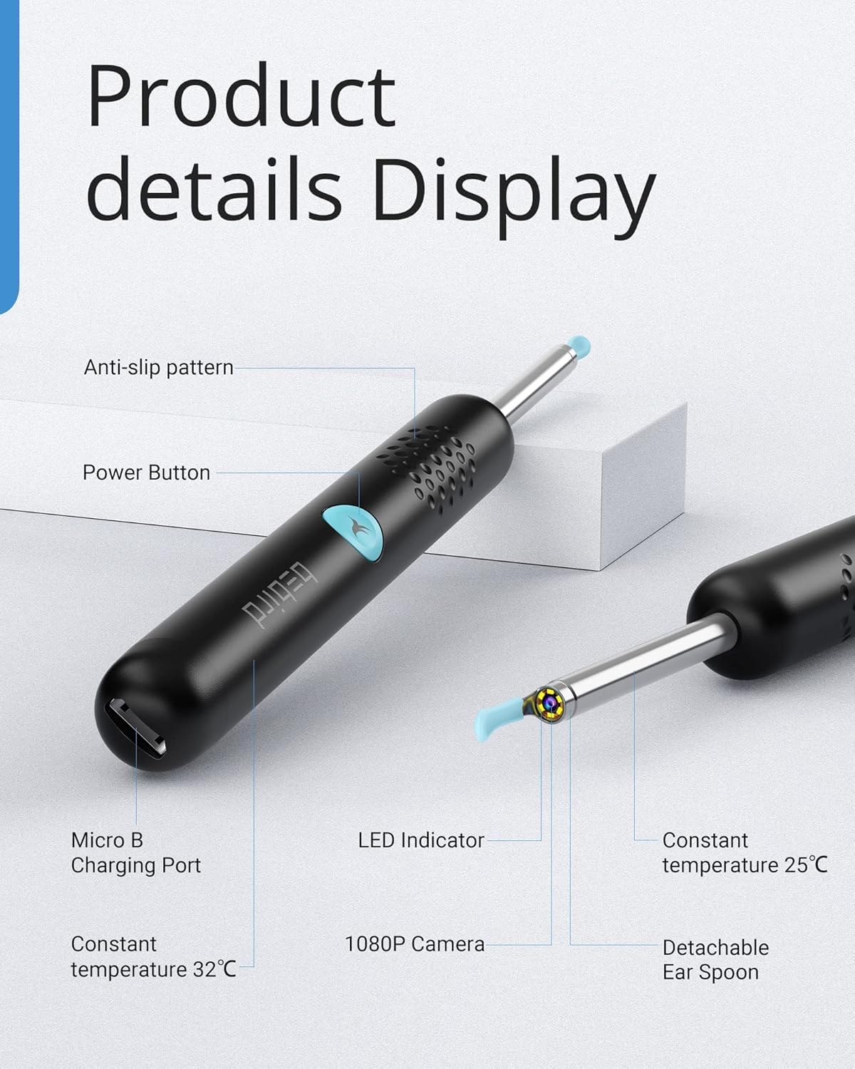 BEBIRD R1 Ear Wax Removal Tool - 1080P Camera Ear Cleaner with LED Light & Replacement Tips | Safe for Ear/Nose/Throat Use