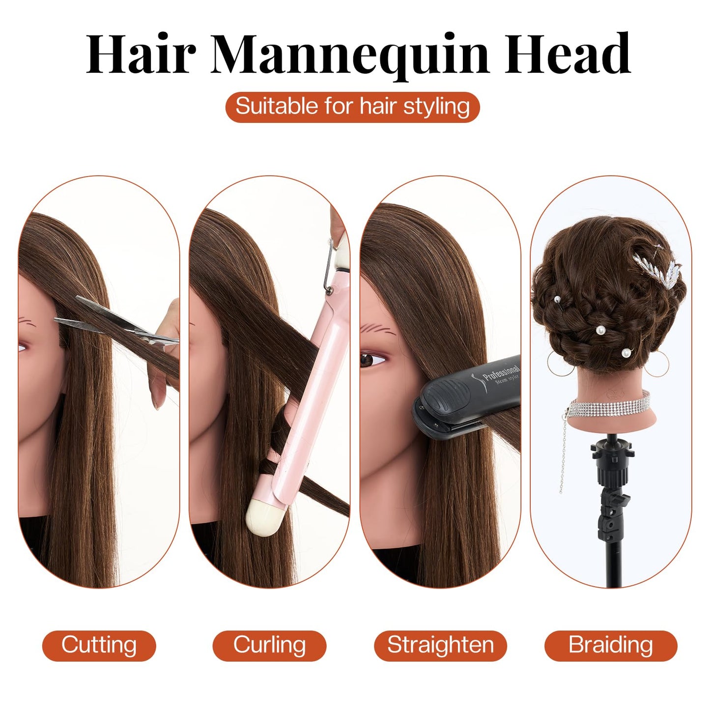 20" Mannequin Head Human Hair,100% Real Hair Mannequin Head,Cosmetology Human Hair Mannequin Doll Head for Hair Styling,Practice Braiding Styling Head with Table Clamp Suitable for Hair Extensions