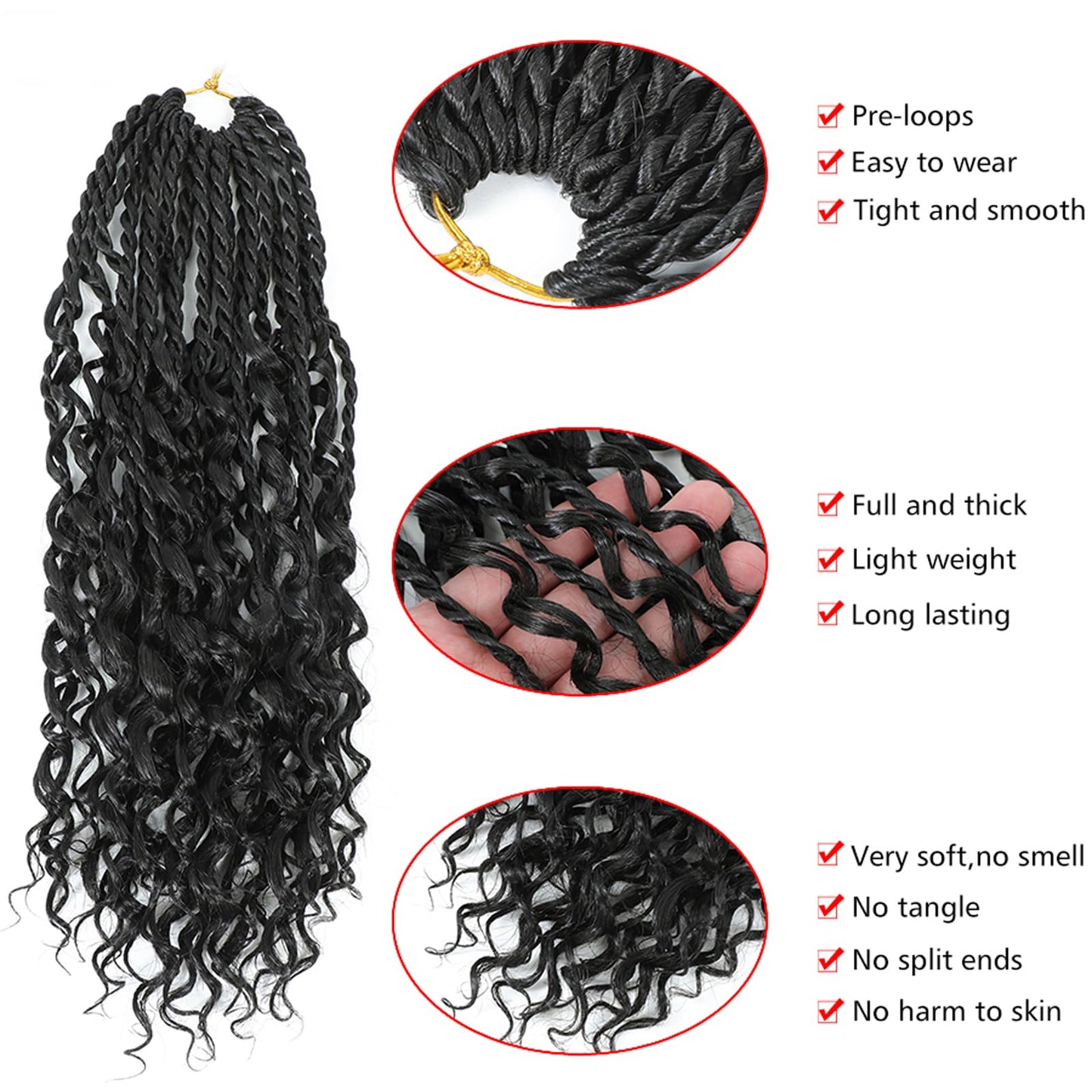 Goddess Twist Braids Crochet Hair With Curly Ends Senegalese Twist Braids Crochet Braids 6 Packs black Crochet Braids Synthetic Braiding Hair Extension for Black Women (18inch, 1B)