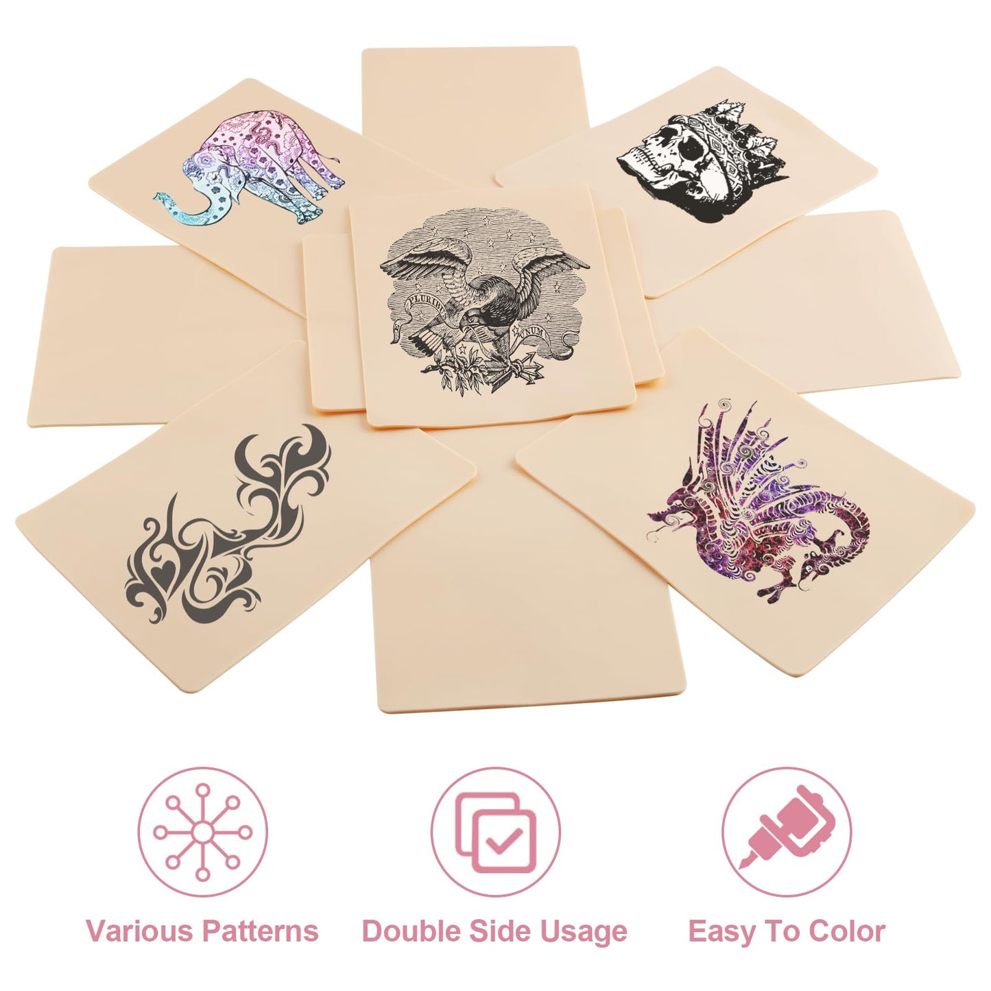 614PCS Tattoo Practice Skin Kit for Beginners - Professional Tattoo Training Set with 10 Realistic Fake Skin, 50 Transfer Paper, 300 Ink Cups, 200 Machine Covers, 4 Grip Tape & 50 Dental Bibs
