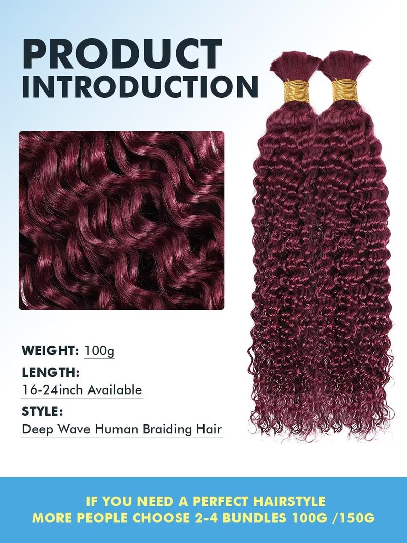 Human Braiding Hair for Boho Braids 100g 16 Inch Chocolate Brown Curly Boho Hair for Braiding Knotless 12A Deep Wave Bulk Bohemian 2 Bundles/Pack Color 4