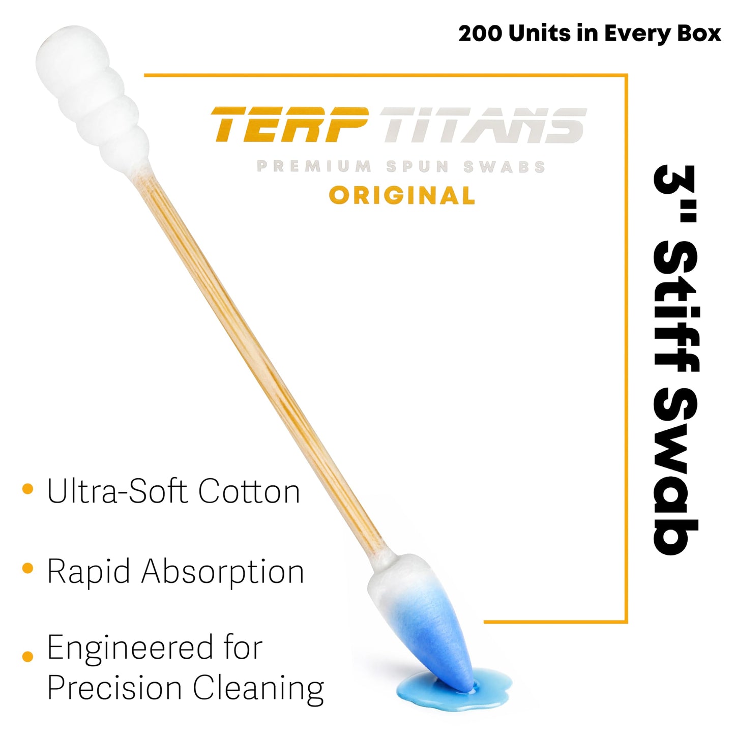 TerpTitans Original – 200ct Boxes (Pack of 6) – Strong Bamboo Cotton Swabs | Dual-Tip: Spiral for Maximum Absorption & Fine Point for Pinpoint Precision