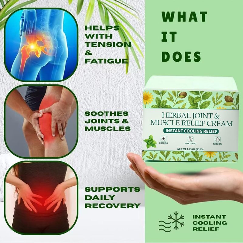 Instant Cooling Relief Cream - Herbal Menthol Soothing Gel for Muscle & Joint Pain | 4.23 oz
