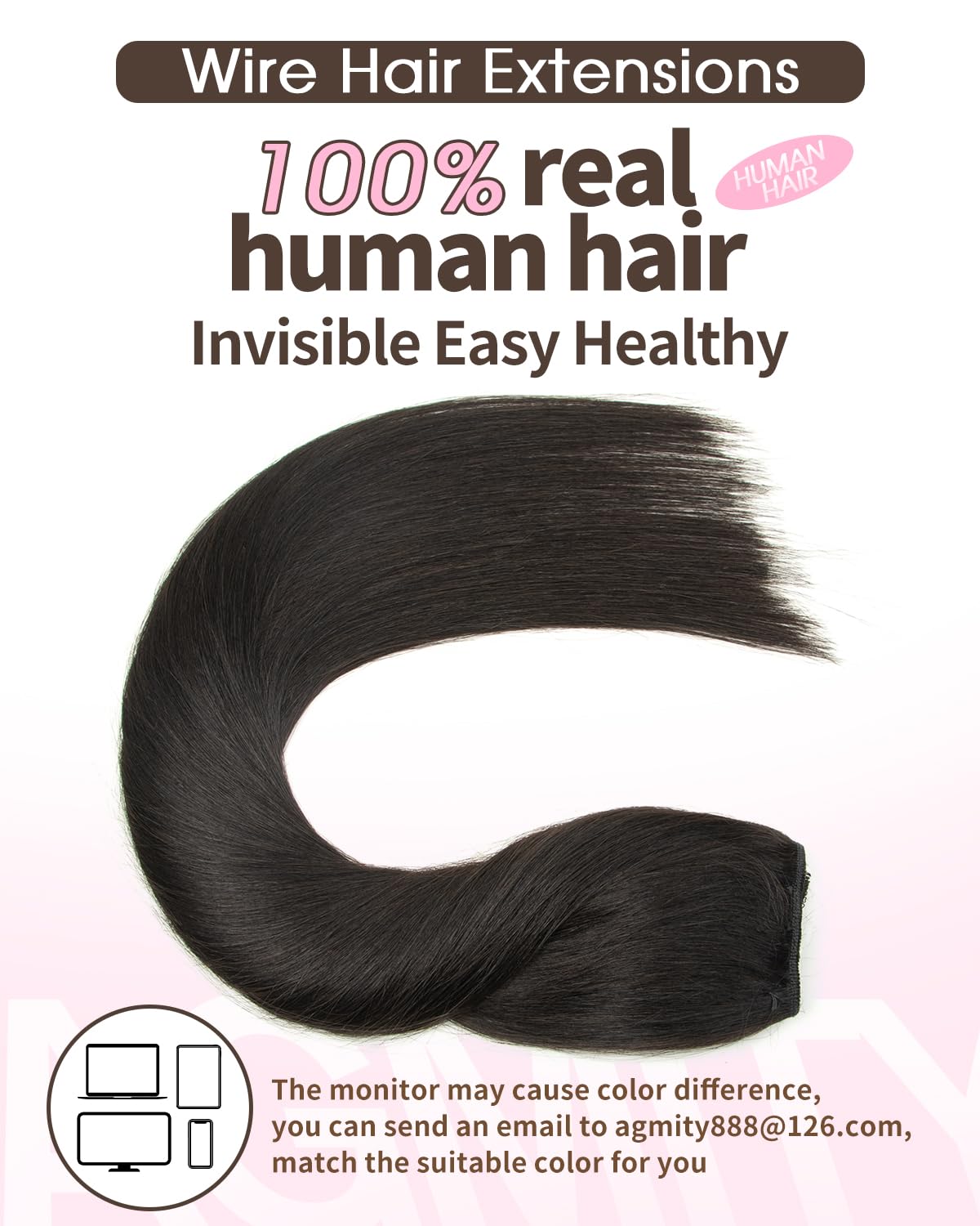 AGMITY Wire Hair Extensions Real Human Hair Jet Black 14 Inch 70g invisible Removable Thick Straight Fishing Line Remy Wire Hair Extensions for Women(14 Inch #1 Jet Black）