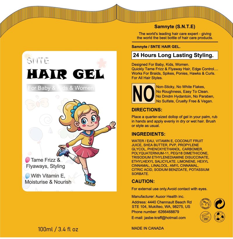 Samnyte Hair Gel for Kids - Nourishing Flyaway Tamer with Vitamin E | Flexible Hold for Boys & Girls, 3.4 Fl Oz