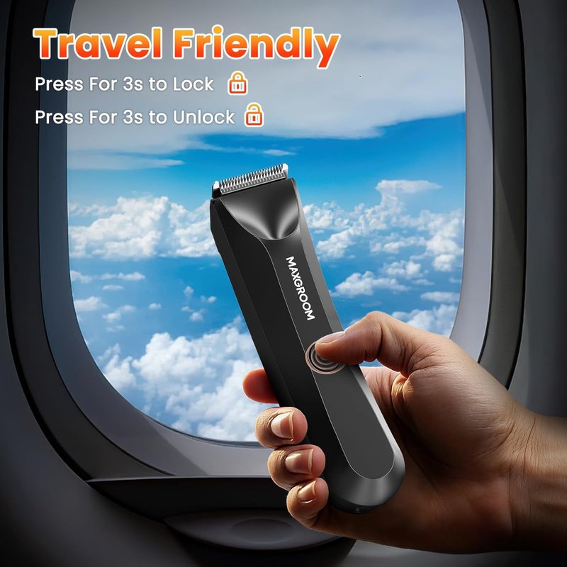 MAXGROOM Body Hair Trimmer for Men - IPX7 Waterproof Electric Shaver with LED Light & Ceramic Blade | USB Rechargeable