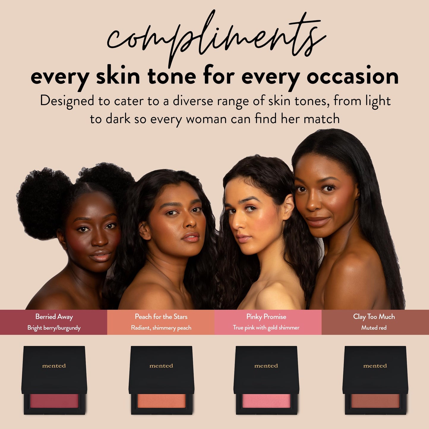 Mented Cosmetics Made in Italy, Cruelty Free Makeup, Vegan, Paraben Free, Shimmer Cheek Blush Palette for Face, Powder Face Blush for Women with Vitamin E, 0.2oz/7g, Clay too Much