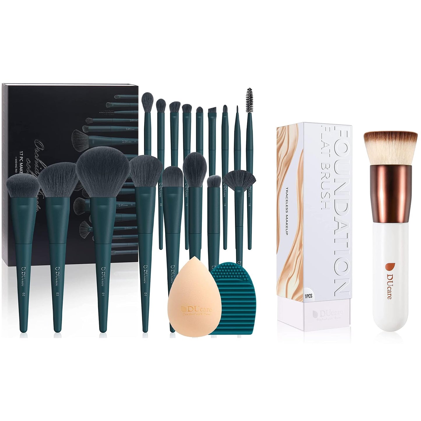 DUcare Makeup Brushes Set 17 Pcs with Brush Cleaning Mat and Makeup Sponge