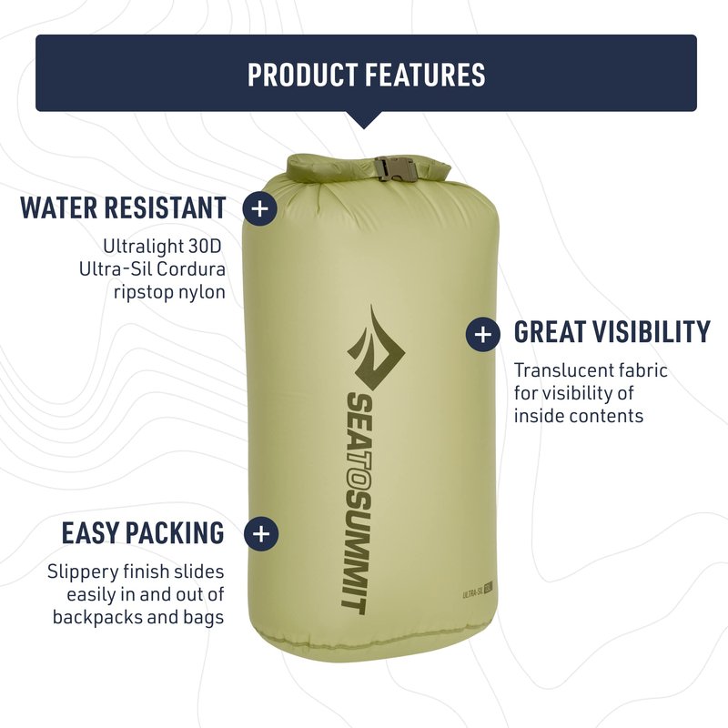 Sea to Summit Ultra-Sil Dry Bag, Ultralight Waterproof Dry Storage, 20 Liter, Atoll Blue