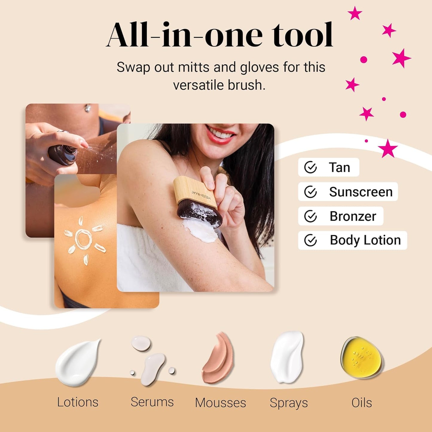 Keshima Self Tanner Brush - Large Kabuki Applicator for Smooth, Even Coverage | Face & Body Use