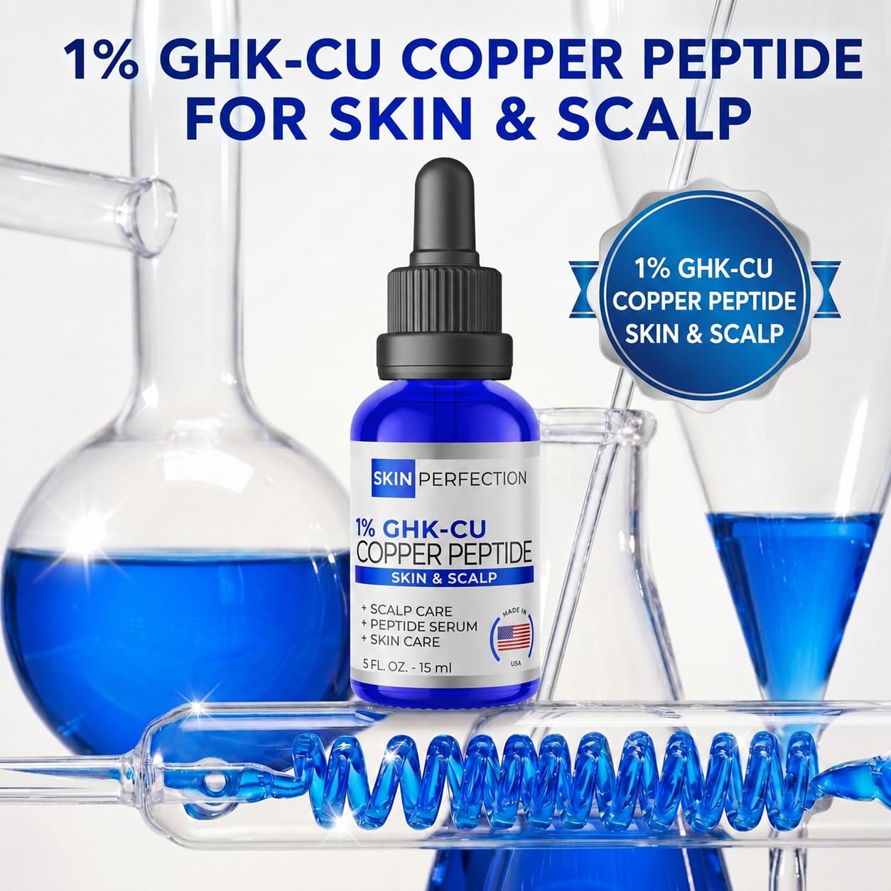Skin Perfection 1% GHK-Cu Copper Peptide Serum for Face and Neck 0.5 fl oz