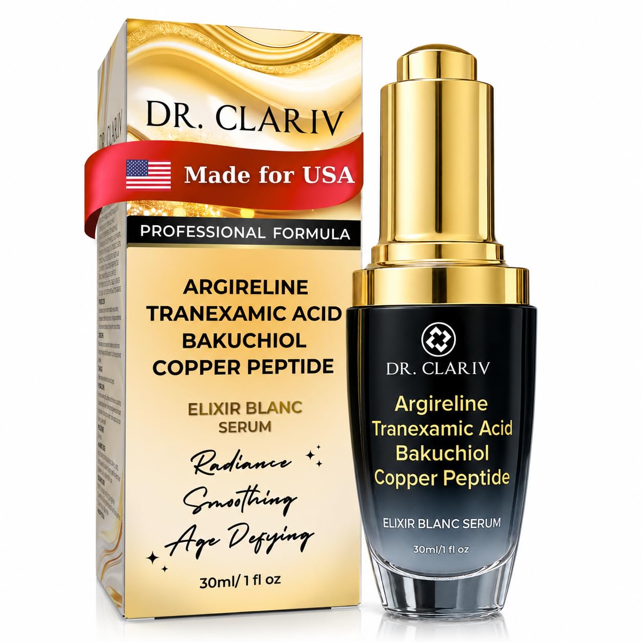 DR. CLARIV Argireline Peptide Serum with Tranexamic Acid, Bakuchiol & Copper Peptide, Daily Face Serum for Fine Lines, Firm Feel, Smooth Texture & Hydration, Lightweight Anti Aging Serum, 1 Fl Oz