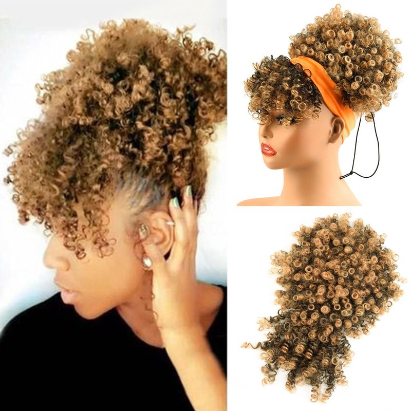 TOZIKA Afro Puff Drawstring Ponytail with Curly Hair Pieces Clip in Bangs Short Ponytail Hair Extensions drawstring ponytail for Black Women