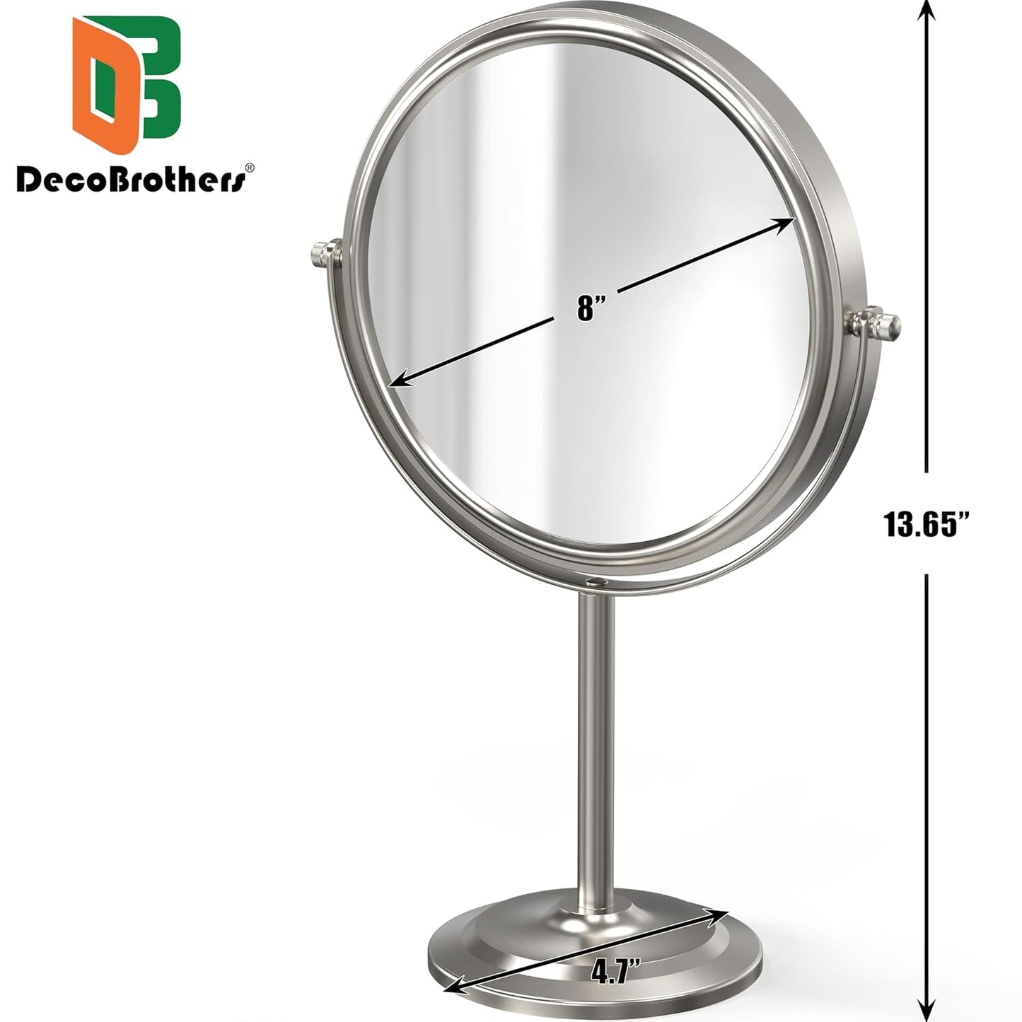 Makeup Mirror with Stand - 8 Inch Double-Sided Design | 7X Magnification, Nickel Finish