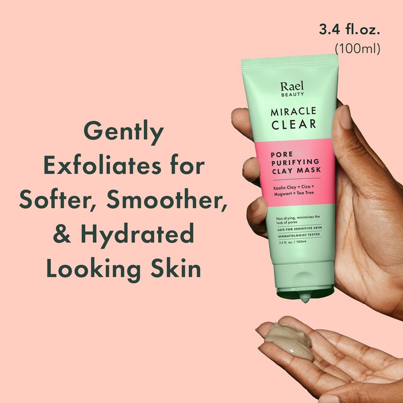 Rael Face Mask, Miracle Clear Clay Mask – Deep Pore Cleanser with Tea Tree & Gentle Exfoliation for Blackheads, Korean Skin Care (3.4 fl oz)