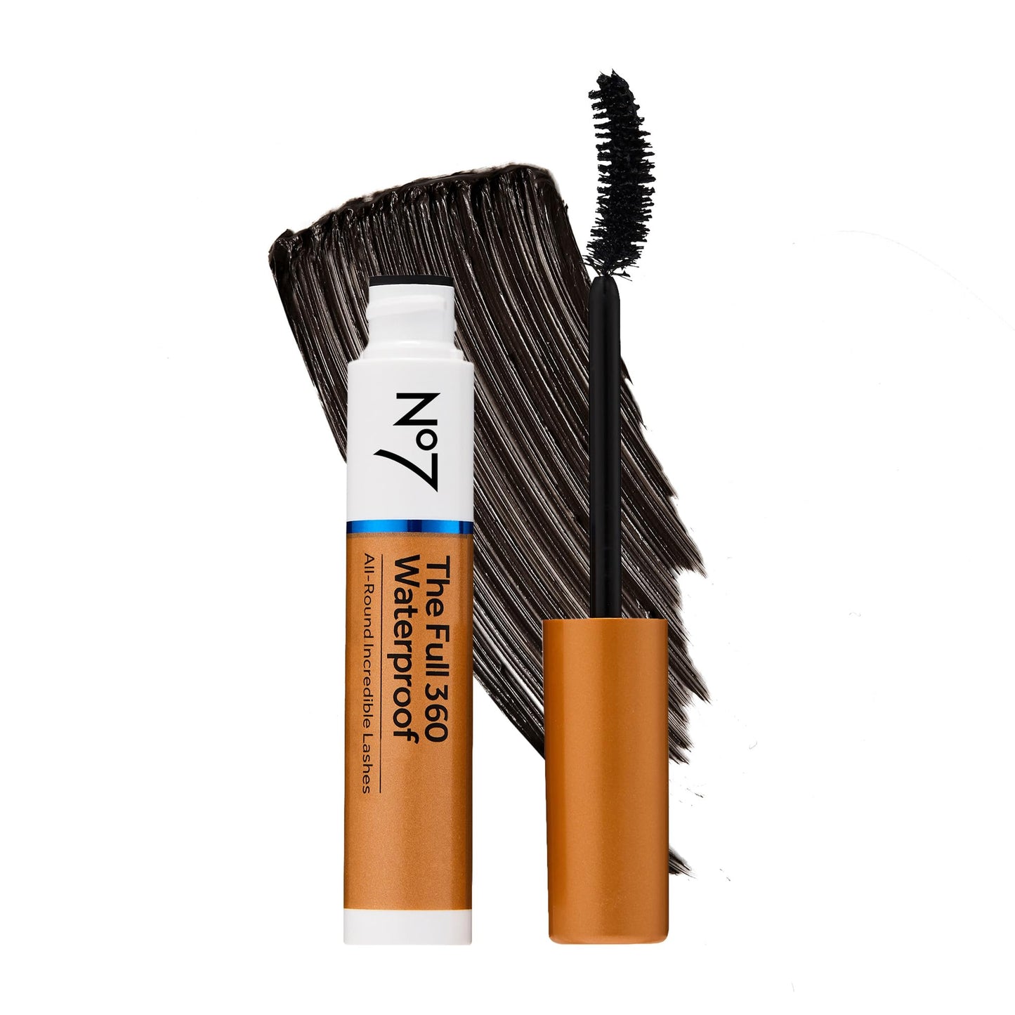 No7 The Full 360 Waterproof - Black - Sweat-Proof, Rain-Proof, Tear-Proof Mascara - Adds Volume, Length & Curl for Up to 12 Hours (7ml)