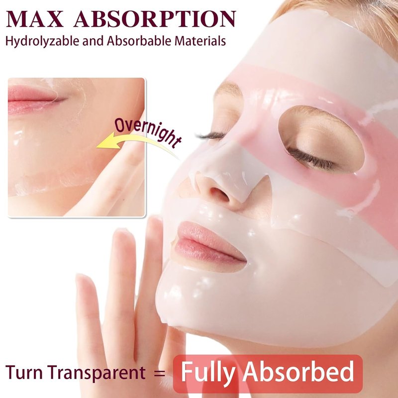 Collagen Face Mask with Eye Patches - Anti-Aging Hydrogel for Glass Skin Glow | Red Ginseng & Peptides, 4 Sheets (Pink)