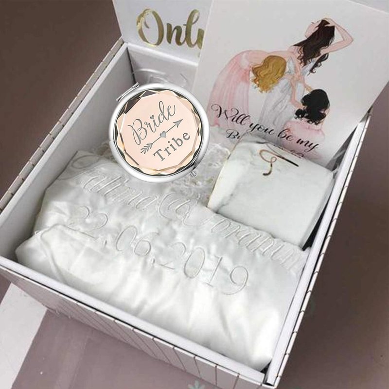 Compact Pocket Makeup Mirrors Set - 9 Pieces with Bride to Be & Bride Tribe Designs | Perfect Bachelorette Party Gifts (Champagne)